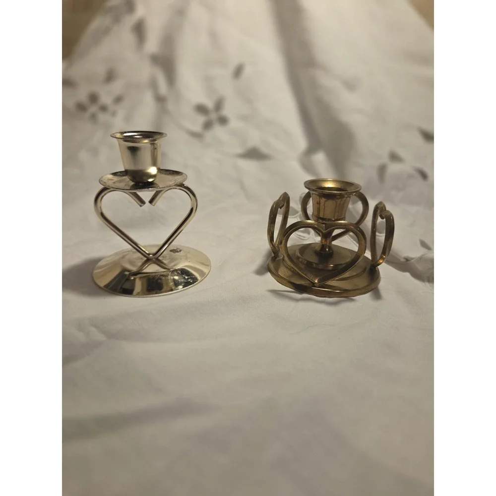 Vintage Brass Heart Candlestick Holders